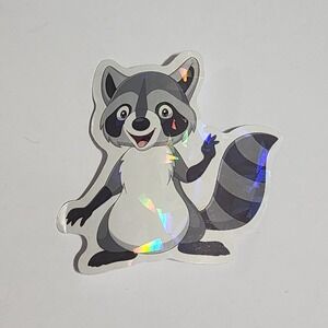 Raccoon Cartoon Shiny Holographic Sticker Decal 2.5 Inch Unbranded New